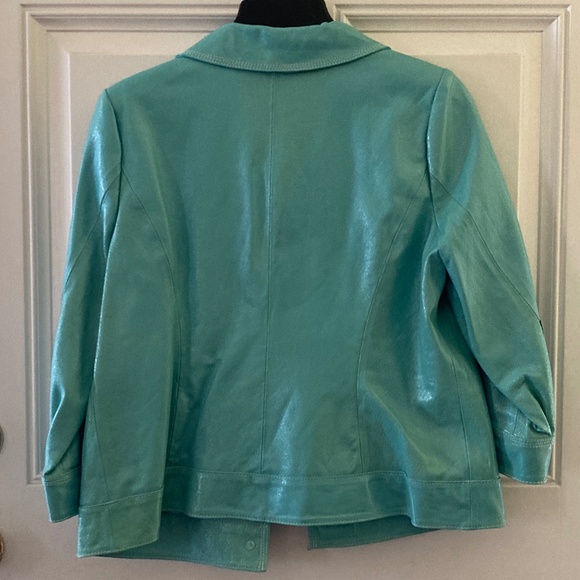 Bradley Bayou Patent Leather 3/4 Sleeve Jacket/Aqua/Size M/EUC!/WORN ONCE!!! - Picture 2 of 3